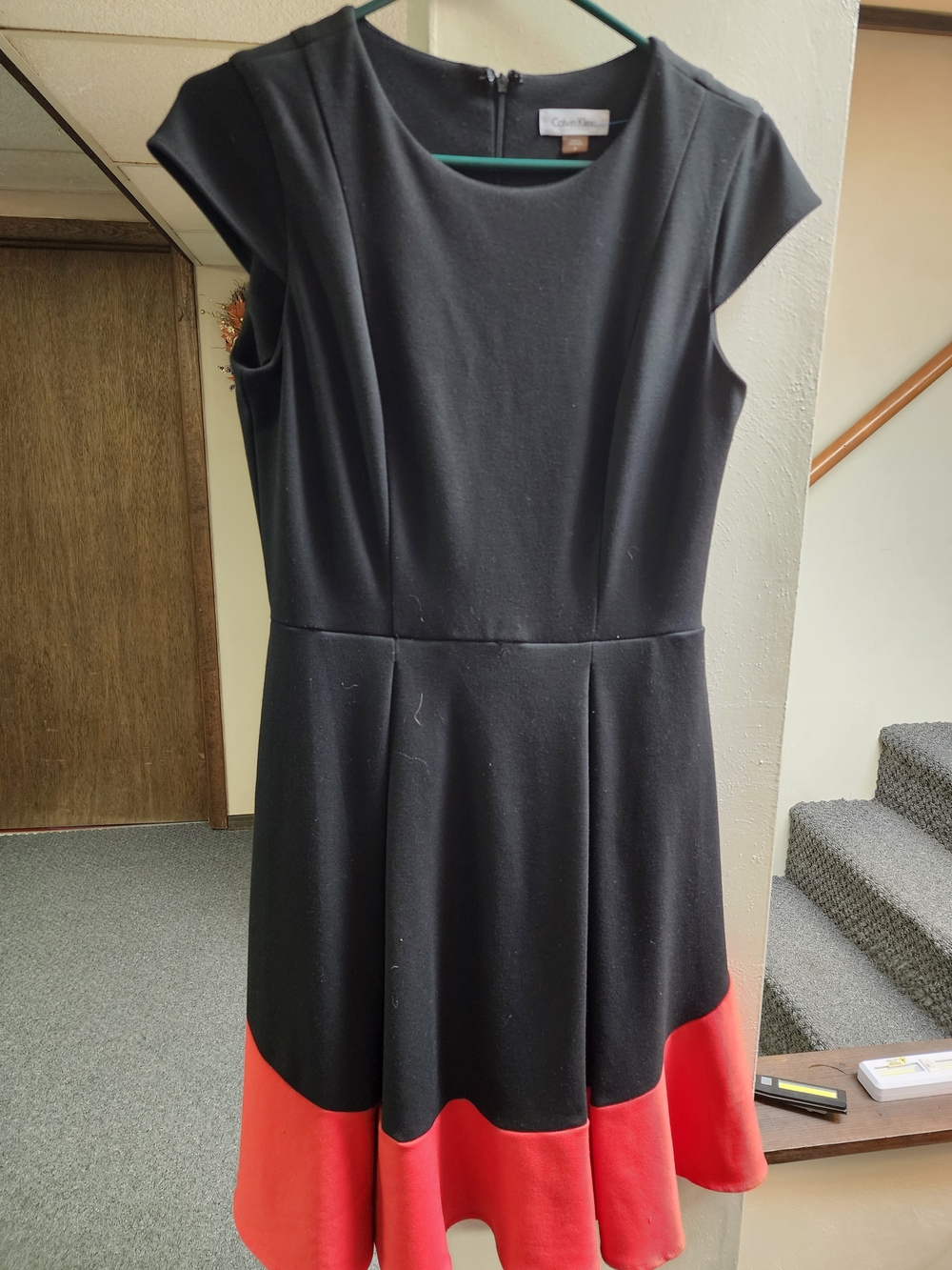 Calvin Klein Sz 6 Black Dress with Red Hem